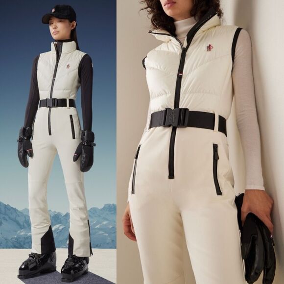 NWT Moncler Grenoble Water Repellent Mixed Media Ski Jumpsuit White XL - Picture 1 of 16